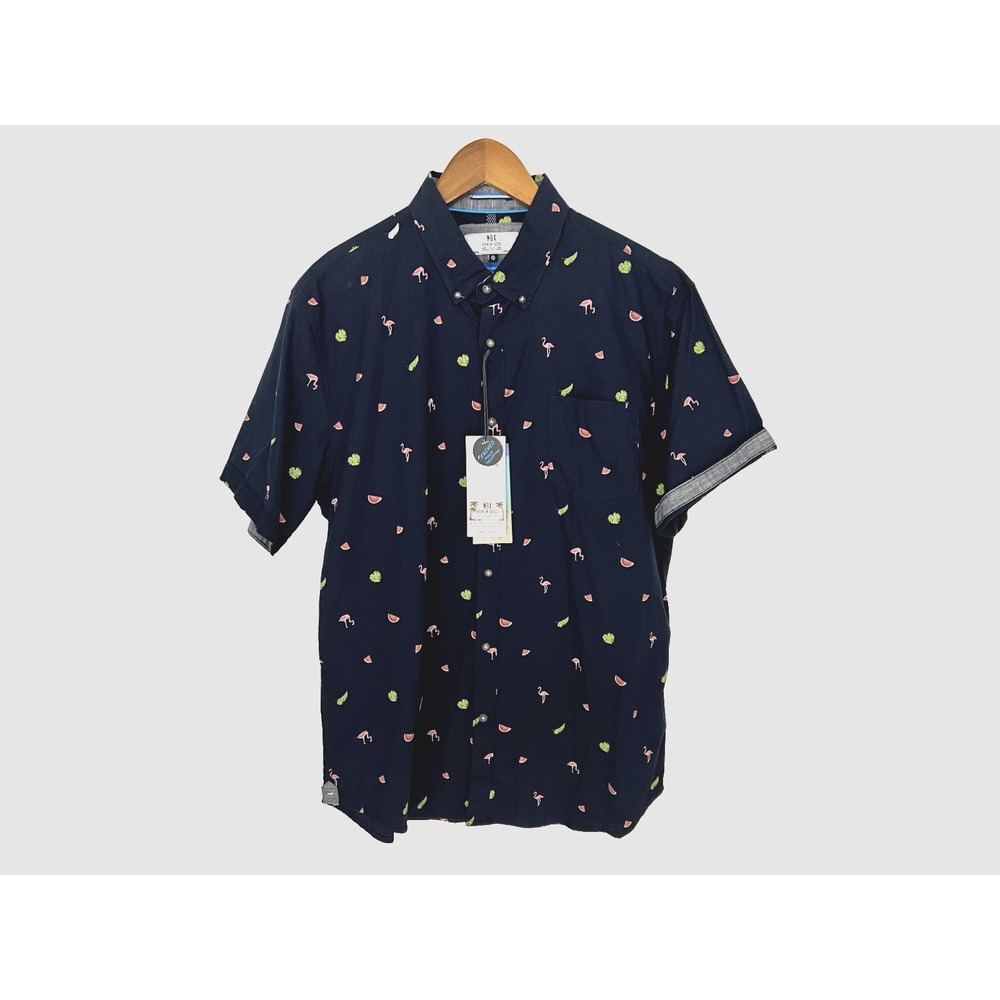MBX Shirt Mens Size XL Slim Fit Button Front Flamingo Short Sleeve Shirt New